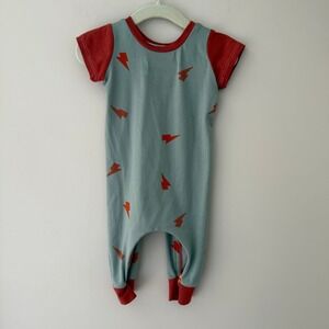 Zipease Baby Lightning Bolt Romper Blue Red Short Sleeve Zipper 3-6 Months